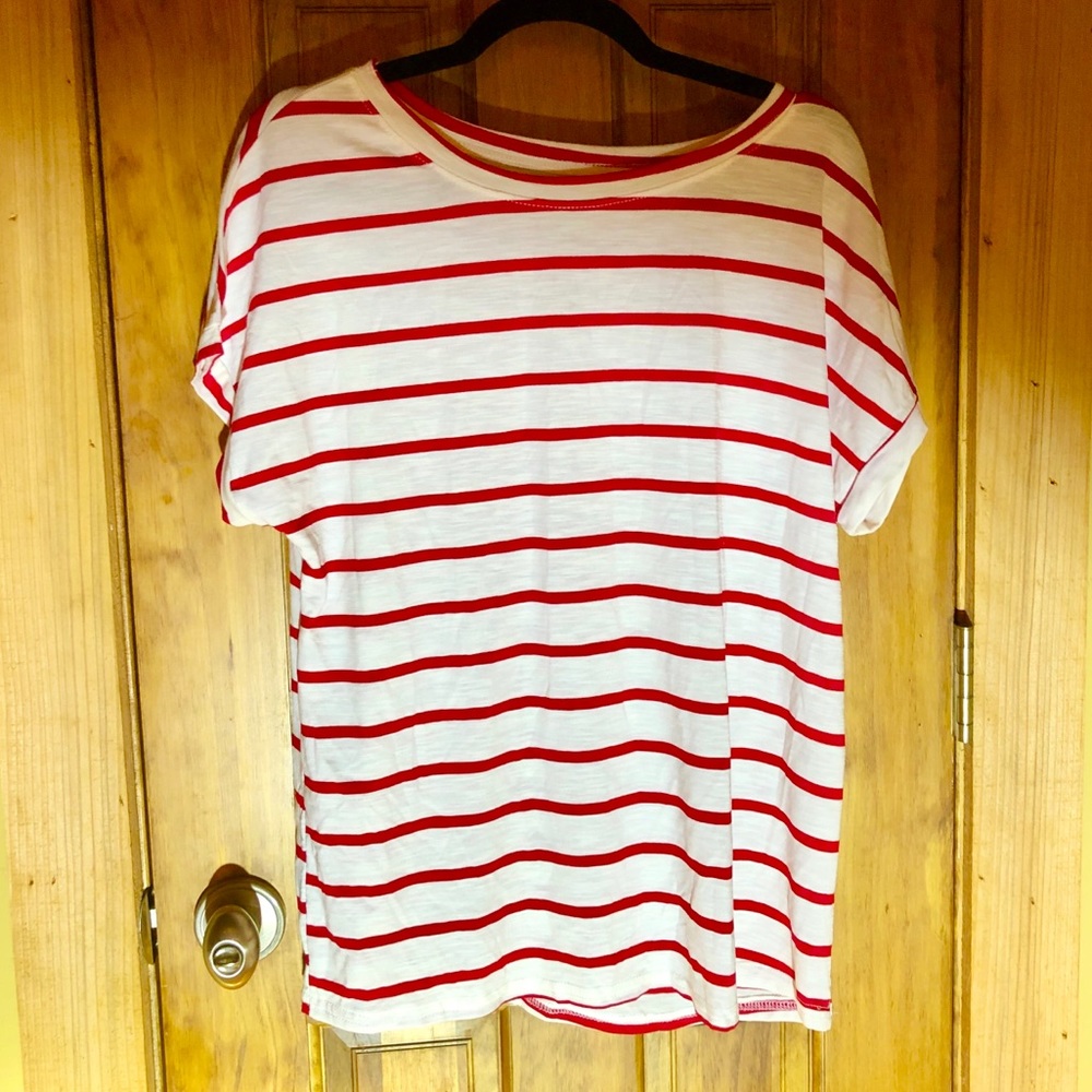 Red and White Stripe Boatneck Tee